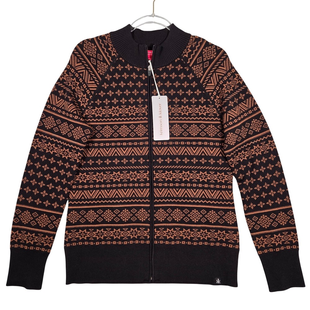 Krimson Klover NEW Yorkshire Full Zip Knit Sweater Women Large Nordic Fair Isle